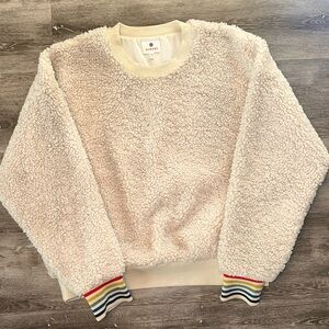 Sundry Cream Sherpa Pullover with Striped Cuffs